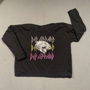 Def Leppard Leopard‎ Graphic Black Long Sleeve Cropped Sweatshirt Women's XXL